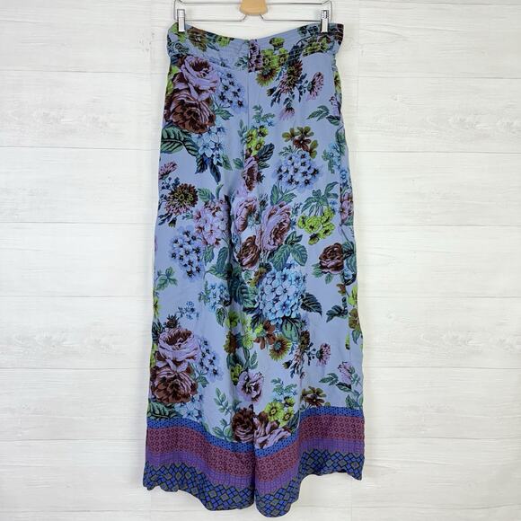 Anthropologie Purple and Blue Floral Wide Leg Pants - Picture 7 of 16